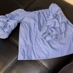 Zara Light Blue Ruffled Blouse